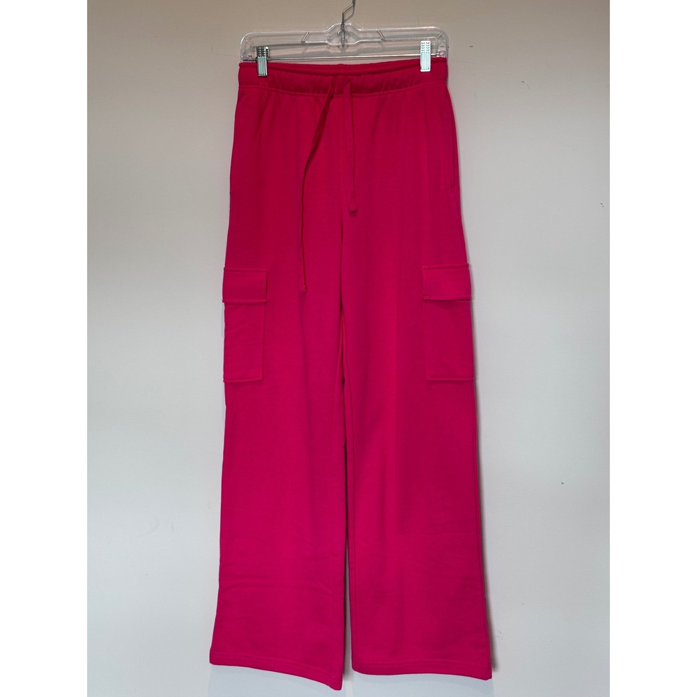 Avery Mae Dreaming in Color High Rise Pink Cargo Wide Leg Sweatpants Medium NEW
